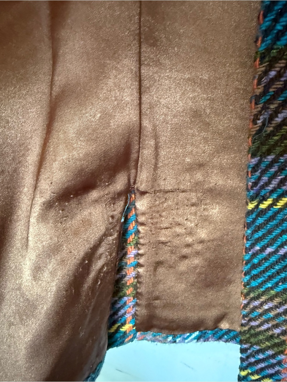 Vintage Teal Plaid Double-Breasted Wool Coat - Picture 5 of 10